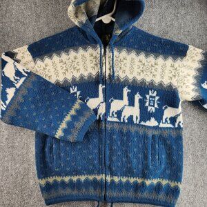 VTG Tejidos Ruminahui Men Size Small Zip Up Hooded Wool Sweater Native Llama